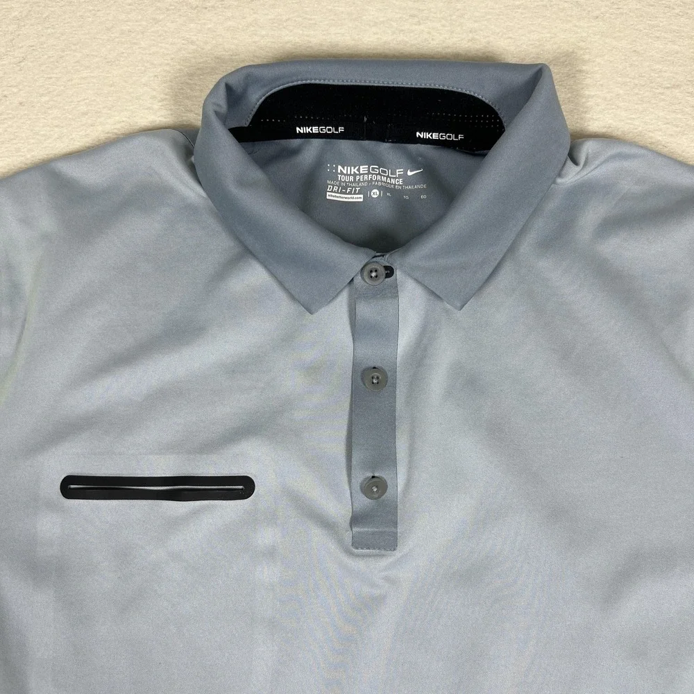 Nike Golf Polo‎ Shirt Mens XL Gray Yellow Tour Performance Dri-Fit Athletic
